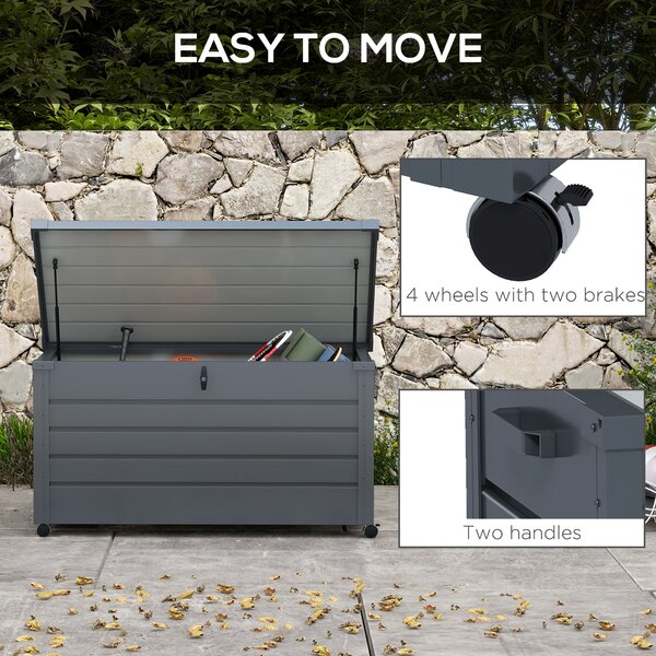 Outsunny 331L Waterproof Garden Storage Box with Wheels, Heavy-Duty Outdoor Deck Box Chest for Patio Cushions & Tools, Dark Grey Aosom UK