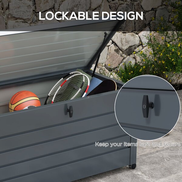 Outsunny 331L Waterproof Garden Storage Box with Wheels, Heavy-Duty Outdoor Deck Box Chest for Patio Cushions & Tools, Dark Grey Aosom UK