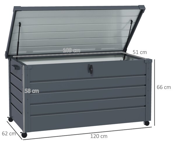 Outsunny 331L Waterproof Garden Storage Box with Wheels, Heavy-Duty Outdoor Deck Box Chest for Patio Cushions & Tools, Dark Grey Aosom UK