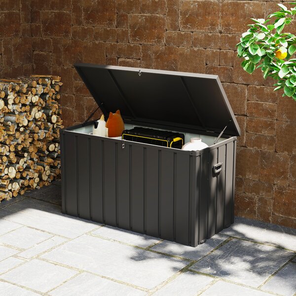 Outsunny 450L Galvanised Steel Garden Storage Box, with Wheels - Dark Grey Aosom UK