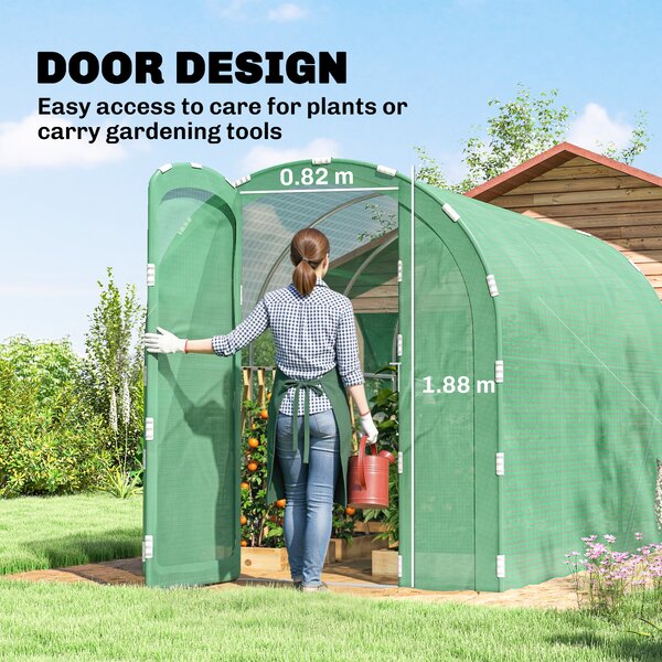 Outsunny 3x2x2m Walk-In Polytunnel Greenhouse with Hinged Door, Heavy-Duty Galvanised Steel Frame & Tear-Resistant PE Cover, Green Aosom UK