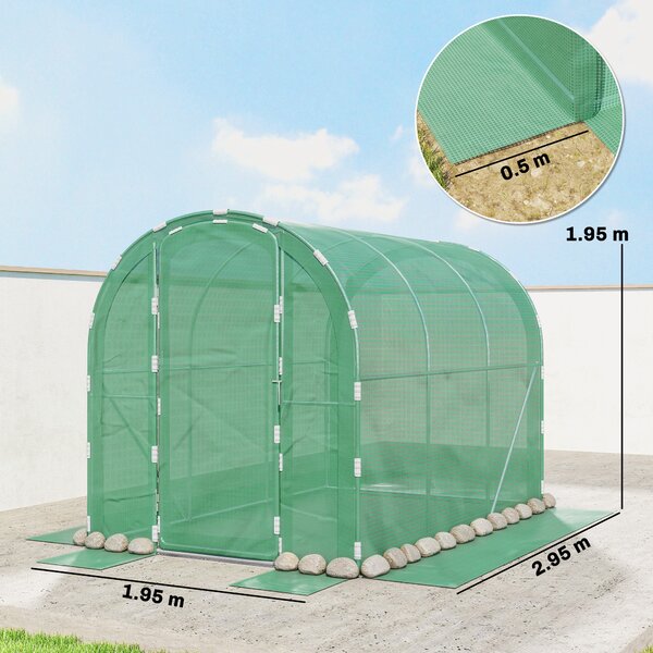 Outsunny 3x2x2m Walk-In Polytunnel Greenhouse with Hinged Door, Heavy-Duty Galvanised Steel Frame & Tear-Resistant PE Cover, Green Aosom UK