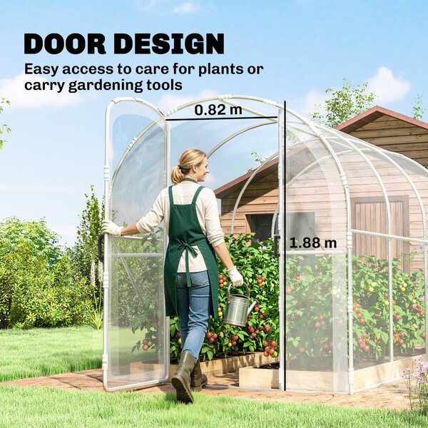 Outsunny Polytunnel Greenhouse Walk-in Grow House with PE Cover, Door and Galvanised Steel Frame, 3 x 2 x 2m, Clear