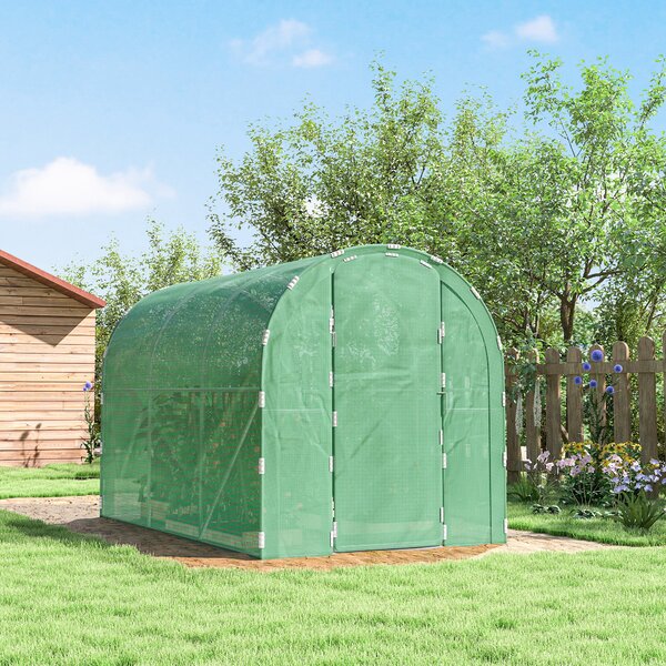 Outsunny 3x2x2m Walk-In Polytunnel Greenhouse with Hinged Door, Heavy-Duty Galvanised Steel Frame & Tear-Resistant PE Cover, Green Aosom UK