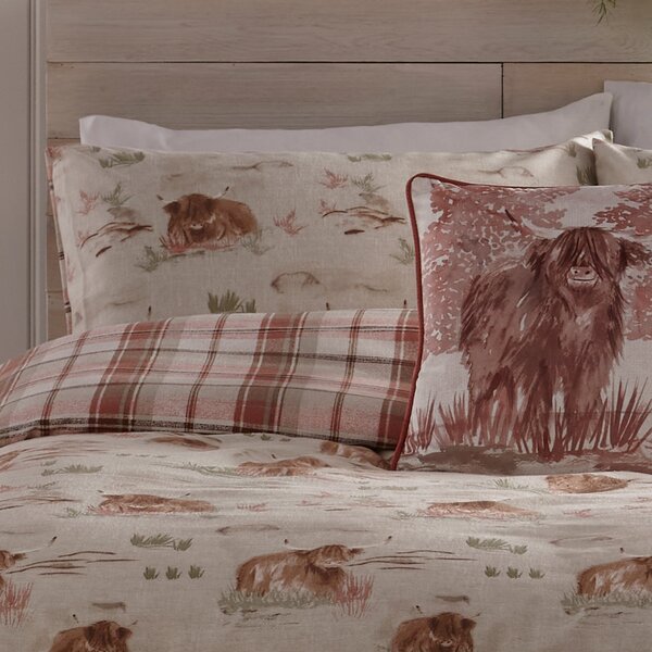 Dreams n Drapes Lodge Hanson Highland Cow Terracotta Duvet Cover and Pillowcase Set