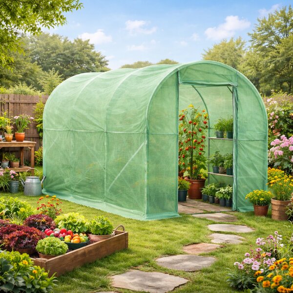 Outsunny 3x2x2m Walk-In Polytunnel Greenhouse with Hinged Door, Heavy-Duty Galvanised Steel Frame & Tear-Resistant PE Cover, Green Aosom UK