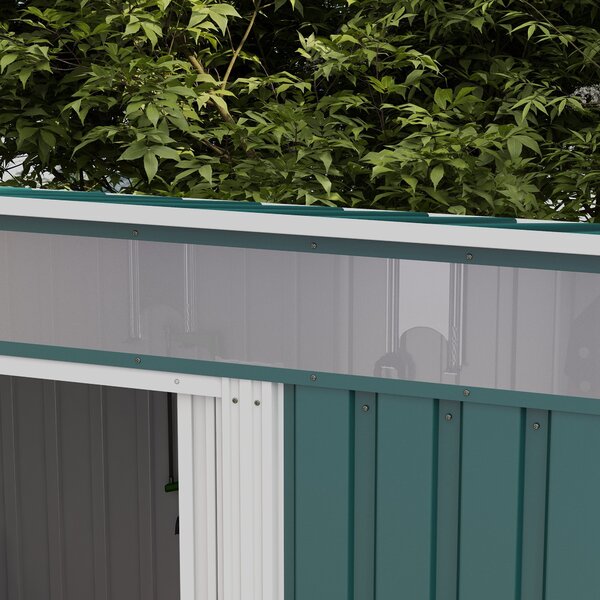 Outsunny 6.5x4ft Galvanised Metal Garden Storage Shed with Foundation, Lockable Double Sliding Doors & Vents for Tools, Green Aosom UK