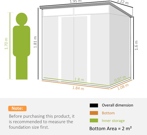 Outsunny 6.5 x 4FT Galvanised Metal Shed with Foundation Kit, Lockable Tool Garden Shed with Double Sliding Doors, Vents, Light Grey Wood Effect