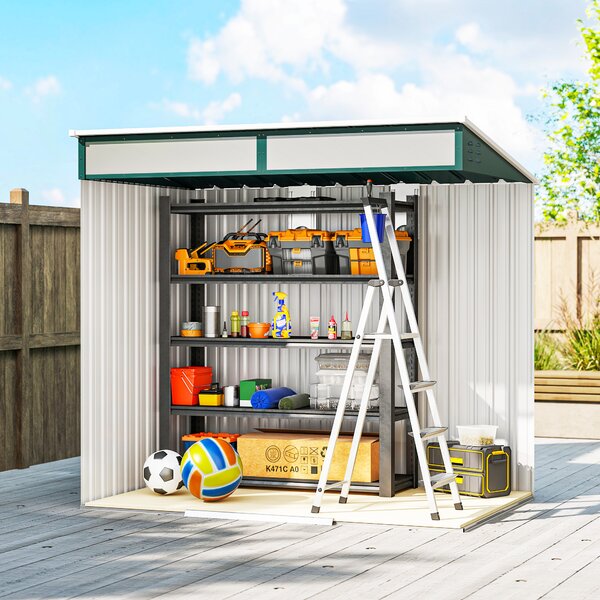Outsunny 6.5x4ft Galvanised Metal Garden Storage Shed with Foundation, Lockable Double Sliding Doors & Vents for Tools, Green Aosom UK