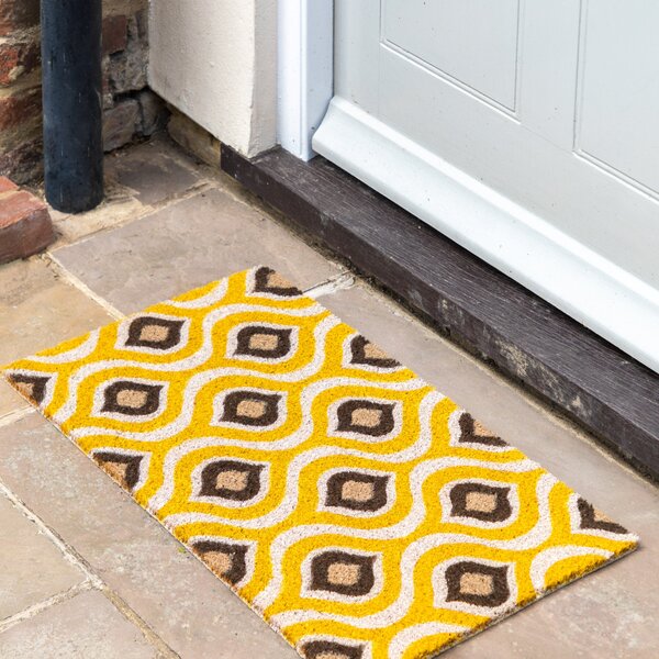 Geo Ikat Design Coir Doormat Yellow/Brown/White