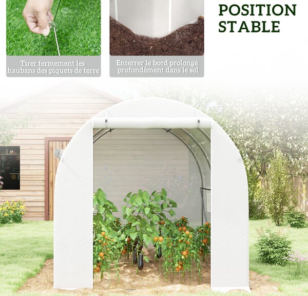 Outsunny 296 x 196cm Steel Frame Polytunnel Greenhouse - White Aosom UK