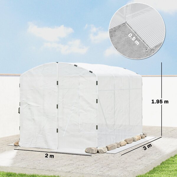Outsunny Polytunnel Greenhouse Walk-in Grow House with UV-resistant PE Cover, Door and Galvanised Steel Frame, 2 x 3 x 2m, White