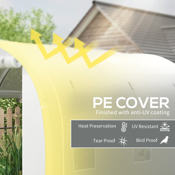 Outsunny 296 x 196cm Steel Frame Polytunnel Greenhouse - White Aosom UK
