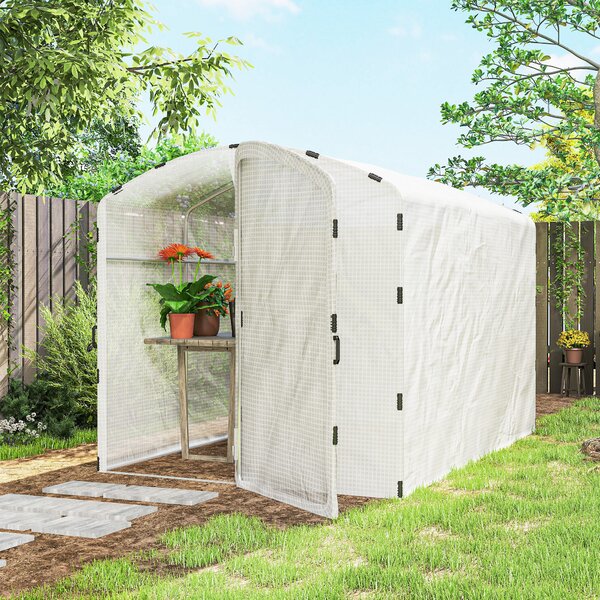 Outsunny Polytunnel Greenhouse Walk-in Grow House with UV-resistant PE Cover, Door and Galvanised Steel Frame, 2 x 3 x 2m, White