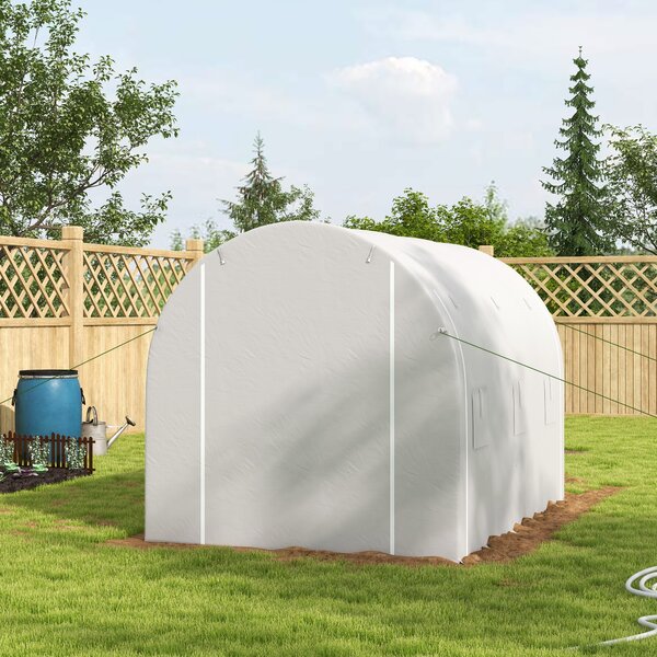 Outsunny 296 x 196cm Steel Frame Polytunnel Greenhouse - White Aosom UK