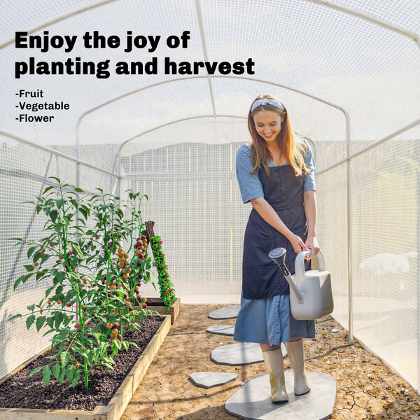 Outsunny Polytunnel Greenhouse Walk-in Grow House with UV-resistant PE Cover, Door and Galvanised Steel Frame, 2 x 3 x 2m, White