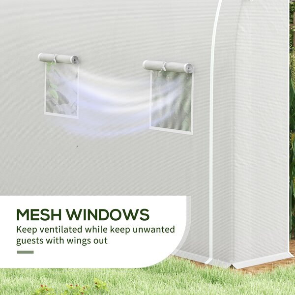 Outsunny 296 x 196cm Steel Frame Polytunnel Greenhouse - White Aosom UK