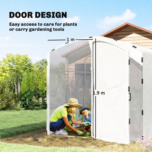 Outsunny Polytunnel Greenhouse Walk-in Grow House with UV-resistant PE Cover, Door and Galvanised Steel Frame, 2 x 3 x 2m, White