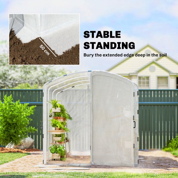 Outsunny Polytunnel Greenhouse Walk-in Grow House with UV-resistant PE Cover, Door and Galvanised Steel Frame, 2 x 3 x 2m, White