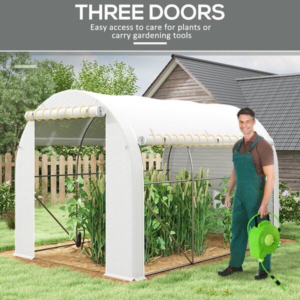 Outsunny 296 x 196cm Steel Frame Polytunnel Greenhouse - White Aosom UK