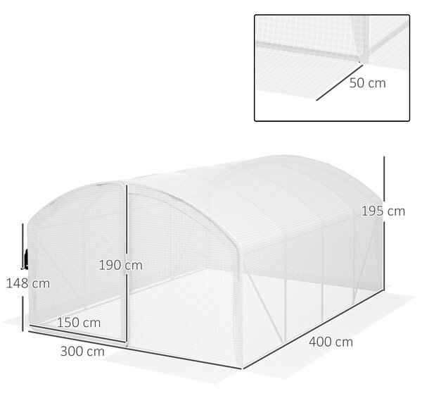 Outsunny Polytunnel Greenhouse Walk-in Grow House with UV-resistant PE Cover, Door, Galvanised Steel Frame, 4 x 3 x 2m, White