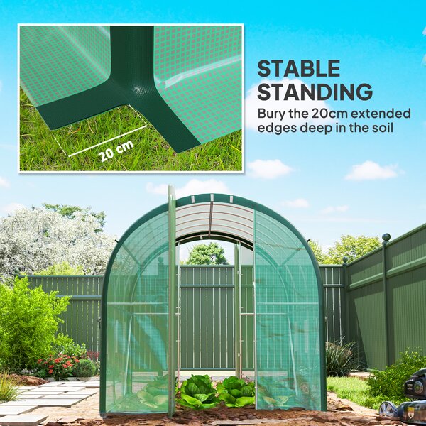 Outsunny 3 x 2m Polytunnel Greenhouse, Walk-in Tent with Steel Frame, PE Cocer, Vents & Doors foR Plant Growth, Green Aosom UK