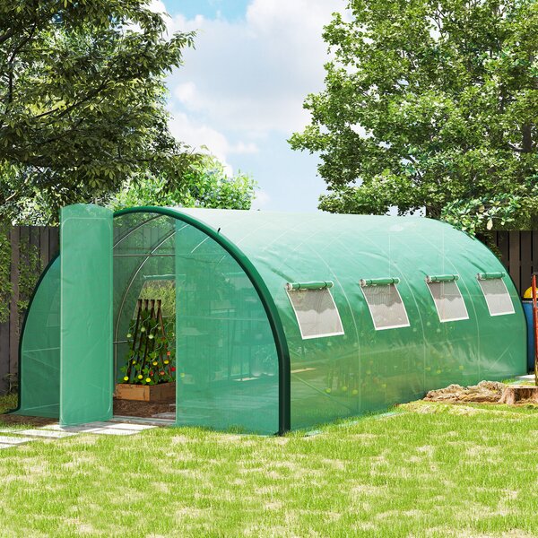 Outsunny Greenhouse and Polytunnels, Galvanised Steel Upgraded Structure Walk-in Polytunnel Greenhouse, 6 x 3m, Allows Sunlight, Green Aosom UK