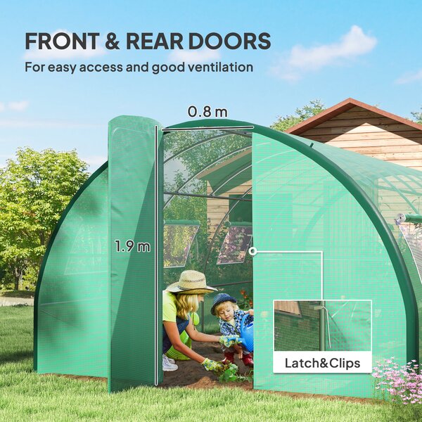 Outsunny Greenhouse and Polytunnels, Galvanised Steel Upgraded Structure Walk-in Polytunnel Greenhouse, 6 x 3m, Allows Sunlight, Green Aosom UK