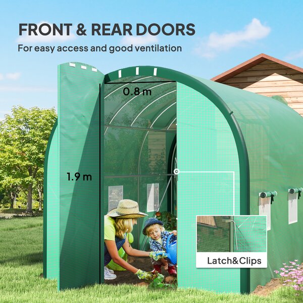 Outsunny 3 x 2m Polytunnel Greenhouse, Walk-in Tent with Steel Frame, PE Cocer, Vents & Doors foR Plant Growth, Green Aosom UK