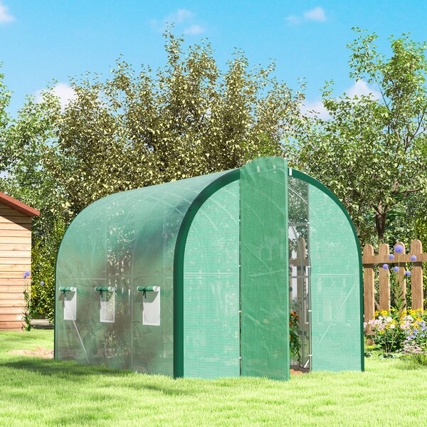 Outsunny 3 x 2m Polytunnel Greenhouse, Walk-in Tent with Steel Frame, PE Cocer, Vents & Doors foR Plant Growth, Green Aosom UK