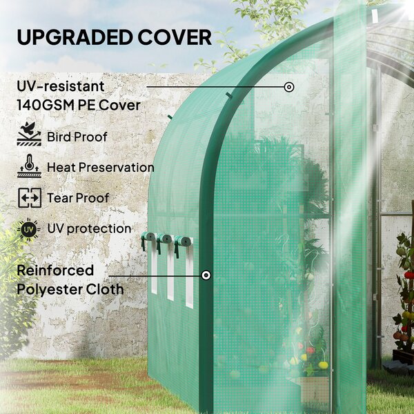 Outsunny 3 x 2m Polytunnel Greenhouse, Walk-in Tent with Steel Frame, PE Cocer, Vents & Doors foR Plant Growth, Green Aosom UK