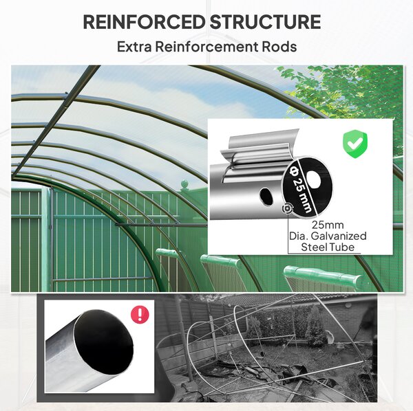 Outsunny Greenhouse and Polytunnels, Galvanised Steel Upgraded Structure Walk-in Polytunnel Greenhouse, 6 x 3m, Allows Sunlight, Green Aosom UK