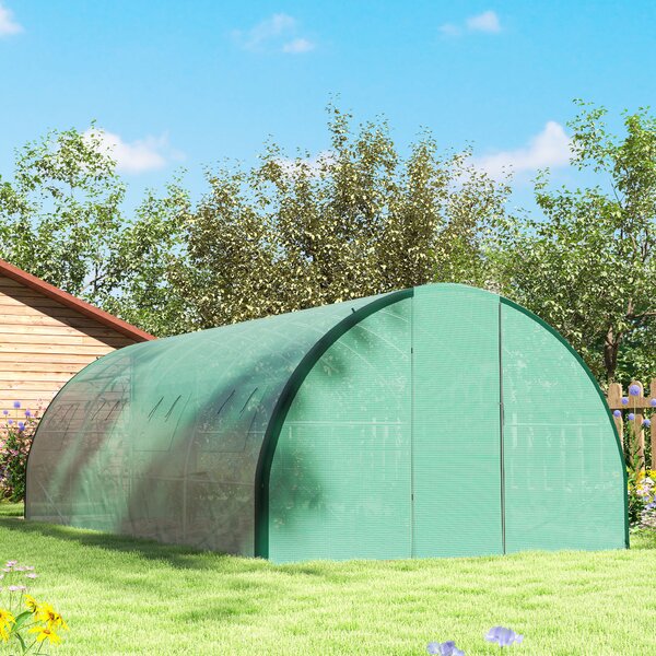 Outsunny Greenhouse and Polytunnels, Galvanised Steel Upgraded Structure Walk-in Polytunnel Greenhouse, 6 x 3m, Allows Sunlight, Green Aosom UK