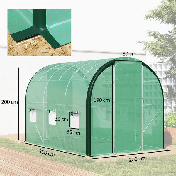 Outsunny 3 x 2m Polytunnel Greenhouse, Walk-in Tent with Steel Frame, PE Cocer, Vents & Doors foR Plant Growth, Green Aosom UK
