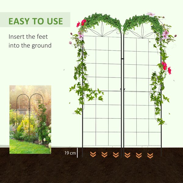 Outsunny Set of 2 Metal Garden Trellises: Climbing Plant Support Frames, Decorative Grid Design Aosom UK