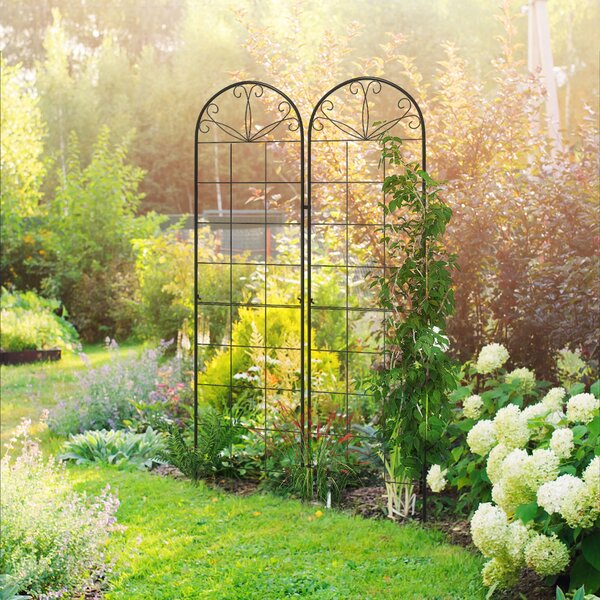 Outsunny Set of 2 Metal Garden Trellises: Climbing Plant Support Frames, Decorative Grid Design Aosom UK