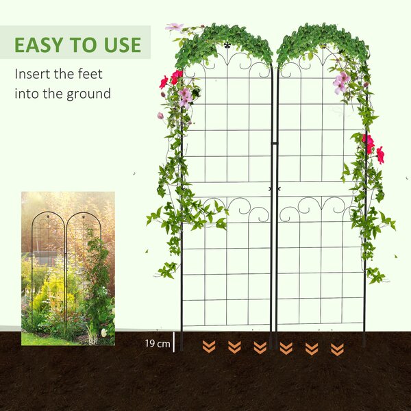 Outsunny Metal Trellis Set of 2, Garden Trellis for Climbing Plants Support Frames, Floral Design Aosom UK