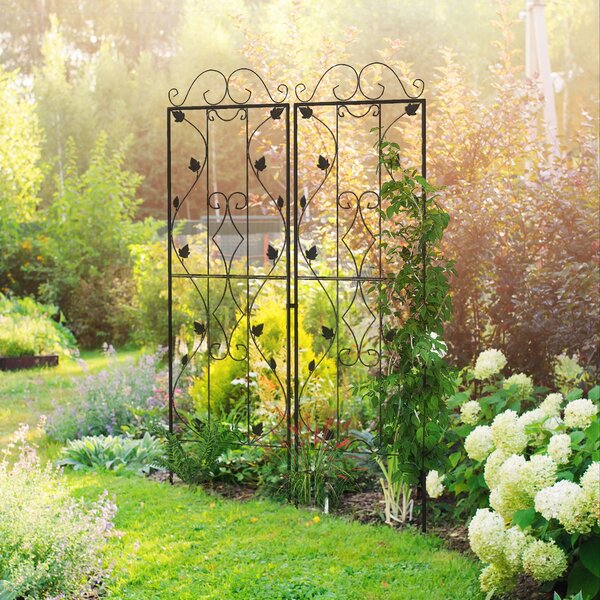 Outsunny Metal Trellis Set: Leaf Design Plant Support Frames, Outdoor Use Aosom UK