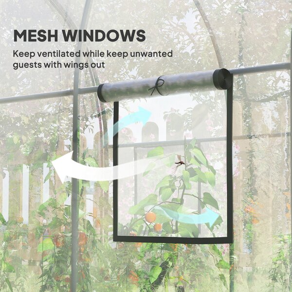 Outsunny Polytunnel Greenhouse Walk-in Grow House with Plasric Cover, Door, Mesh Window and Steel Frame, 3 x 2 x 2m, Clear Aosom UK