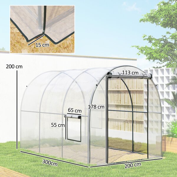 Outsunny Polytunnel Greenhouse Walk-in Grow House with Plasric Cover, Door, Mesh Window and Steel Frame, 3 x 2 x 2m, Clear Aosom UK