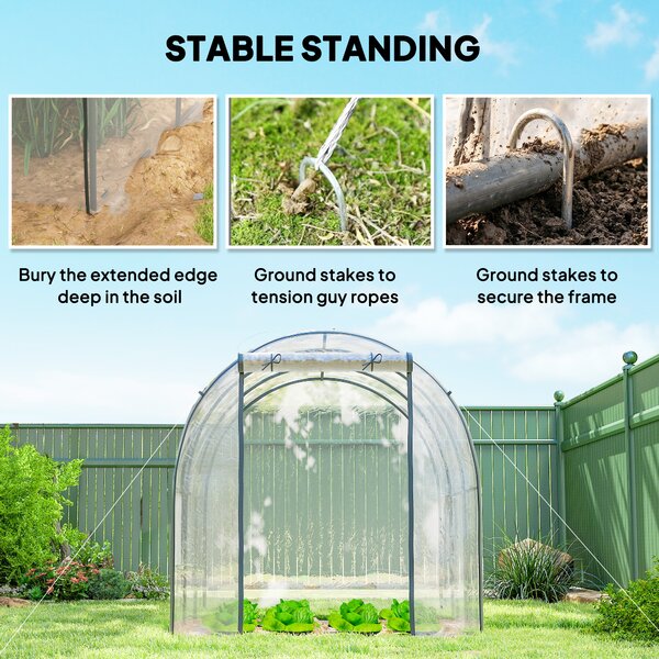 Outsunny Polytunnel Greenhouse Walk-in Grow House with Plasric Cover, Door, Mesh Window and Steel Frame, 3 x 2 x 2m, Clear Aosom UK