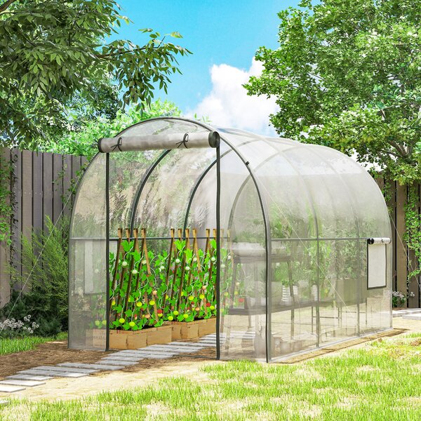Outsunny Polytunnel Greenhouse Walk-in Grow House with Plasric Cover, Door, Mesh Window and Steel Frame, 3 x 2 x 2m, Clear Aosom UK