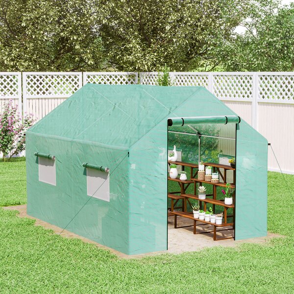 Outsunny Polyethylene Walk-in Polytunnel Greenhouse, 2 x 3(m), Green Aosom UK