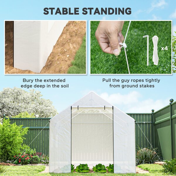 Outsunny Poly Tunnel Greenhouse Walk-in Polytunnel Greenhouse, Shelter for Plants, Pointed roof, 2 x 2 x 3m, White Aosom UK