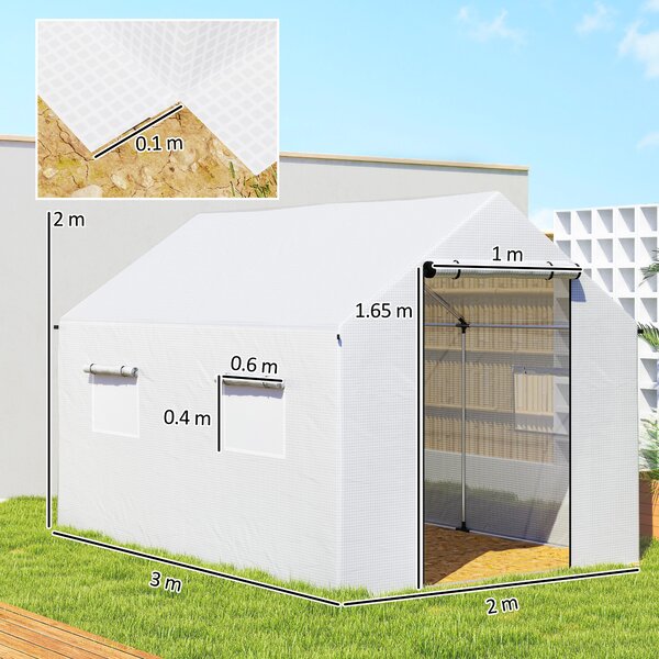 Outsunny Poly Tunnel Greenhouse Walk-in Polytunnel Greenhouse, Shelter for Plants, Pointed roof, 2 x 2 x 3m, White Aosom UK