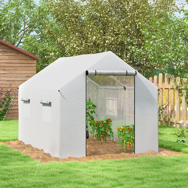 Outsunny Poly Tunnel Greenhouse Walk-in Polytunnel Greenhouse, Shelter for Plants, Pointed roof, 2 x 2 x 3m, White Aosom UK