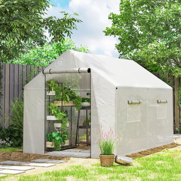 Outsunny Poly Tunnel Greenhouse Walk-in Polytunnel Greenhouse, Shelter for Plants, Pointed roof, 2 x 2 x 3m, White Aosom UK
