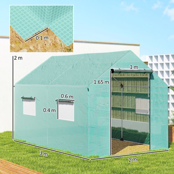 Outsunny Polyethylene Walk-in Polytunnel Greenhouse, 2 x 3(m), Green Aosom UK