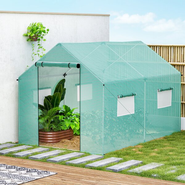 Outsunny Polyethylene Walk-in Polytunnel Greenhouse, 2 x 3(m), Green Aosom UK
