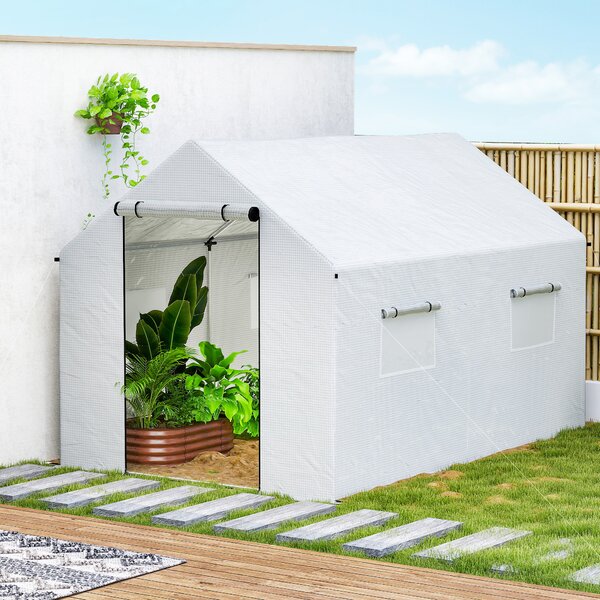Outsunny Poly Tunnel Greenhouse Walk-in Polytunnel Greenhouse, Shelter for Plants, Pointed roof, 2 x 2 x 3m, White Aosom UK